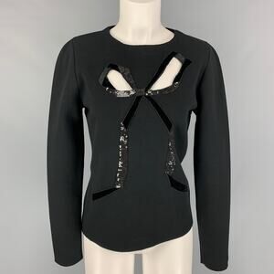 OSCAR DE LA RENTA 2021 L Black on Black Viscose Blend Sequined Cut Out Pullover